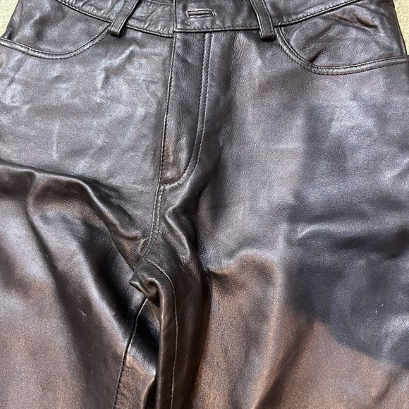 Vintage GAP Boot Fit Black Leather Pants Size 8 Button & Zipper Genuine Leather! - Picture 2 of 5